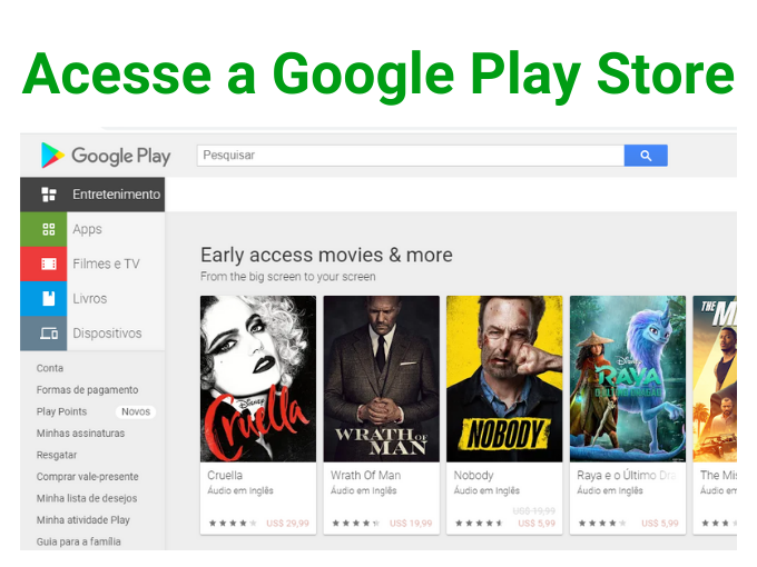 Acesse a conta Play store para receber reembolso do google
